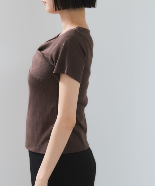 VIS(ビス)の「ツイストテレコカットソー(Tシャツ/カットソー・レディース・チャコール/オフホワイト/ダークブラウン・F)」の21枚目の写真