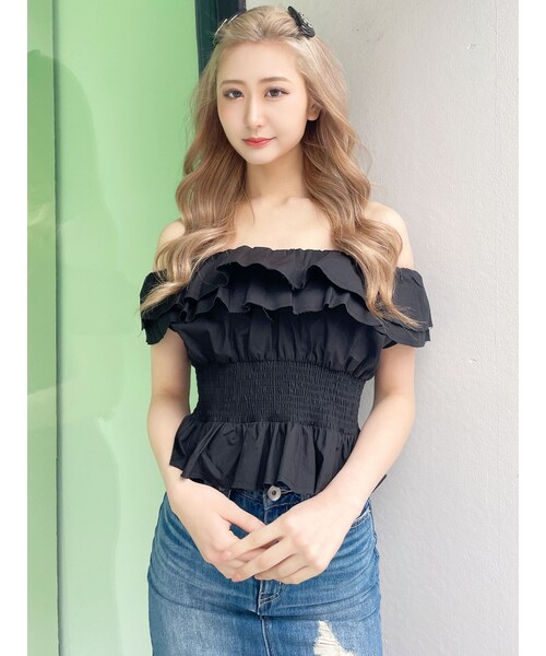 GYDA（ジェイダ）の「2WAYフリルオフショルブラウス（シャツ/ブラウス・レディース・オフホワイト/ブラック/ミックス・F）」の5枚目の写真