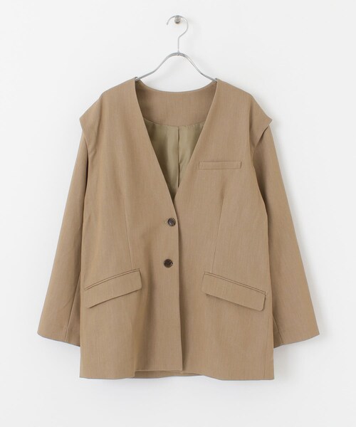 KBF（ケイビーエフ）の「2WAYノーカラージャケット（ノーカラージャケット・レディース・GRAY CHECK/BEIGE/BLUE・one）」の13枚目の写真