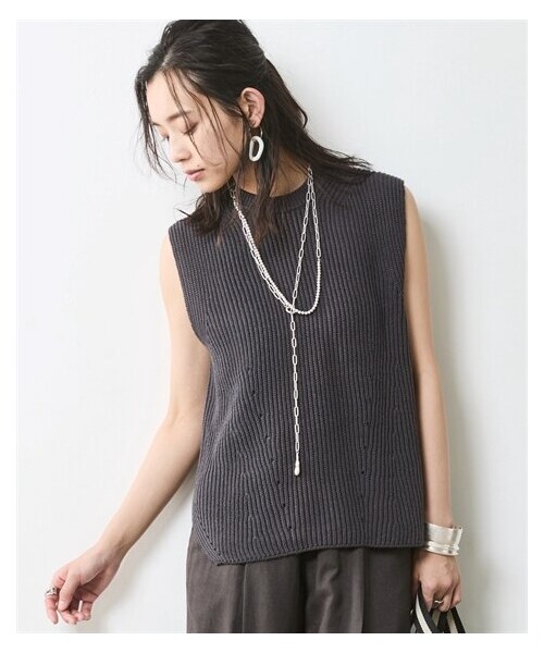 nissen（ニッセン）の「【CHIC　STYLE】綿麻畦編ニットベスト（ベスト・レディース・モカベージュ/チャコール・M/L/LL/3L/4L/5L/6L/8L/10L）」の9枚目の写真