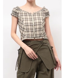 CALNAMUR | オフショルチェックミニトップス(シャツ/ブラウス)