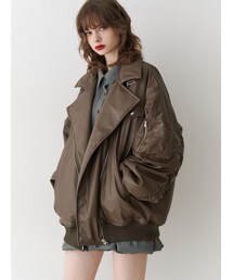 jouetie | フェイクレザーライダースMA-1ジャケット(ブルゾン)