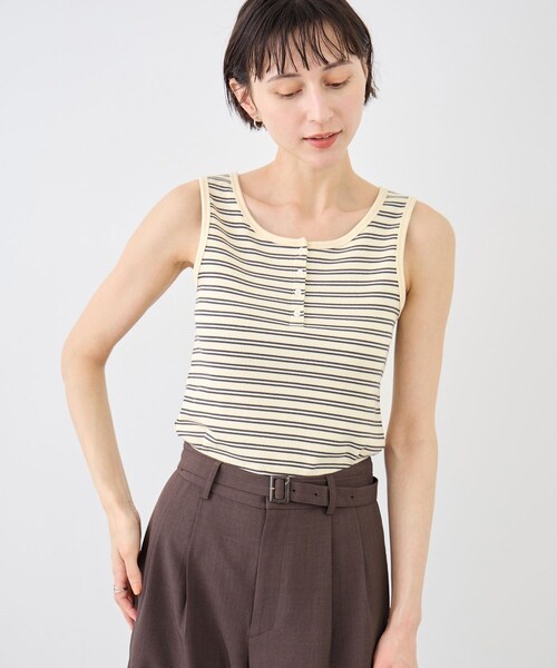 ROPE' PICNIC（ロペピクニック）の「マルチボーダーヘンリーネックタンクトップ（タンクトップ・レディース・キナリ系/ブラウン/サックス・F）」の11枚目の写真