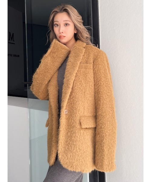 GYDA（ジェイダ）の「シャギーシンプルジャケット（テーラードジャケット・レディース・アイボリー/キャメル・F）」の2枚目の写真