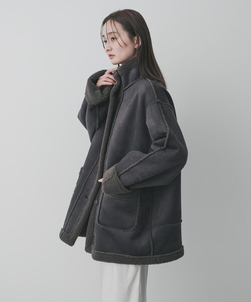 SENSE OF PLACE by URBAN RESEARCH（センスオブプレイスバイアーバンリサーチ）の「フェイクムートンスタンドジャケット（ムートンコート・レディース・BROWN/CHARCOAL/IVORY・One）」の14枚目の写真