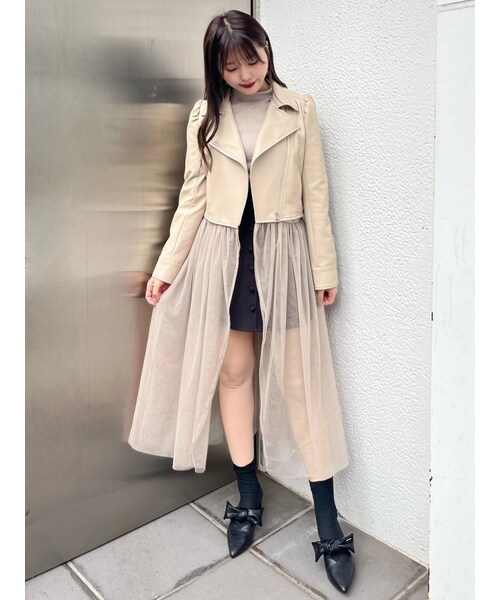 EATME（イートミー）の「チュールコンビフェイクレザーライダース（ライダースジャケット・レディース・ブラック/ベージュ・S/M）」の4枚目の写真