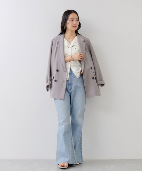 VIS(ビス)の「ドット&無地 レースドッキングレイヤード風リブカットソー(Tシャツ/カットソー・レディース・オフホワイト/ネイビー/サックス・F)」の13枚目の写真