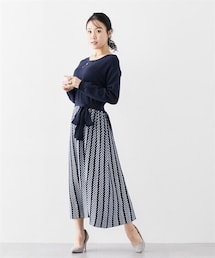 nissen | 【大きい胸専用】これ一枚でさっと決まる！配色ジャカードニットワンピース（ウエストリボン付）(ワンピース)
