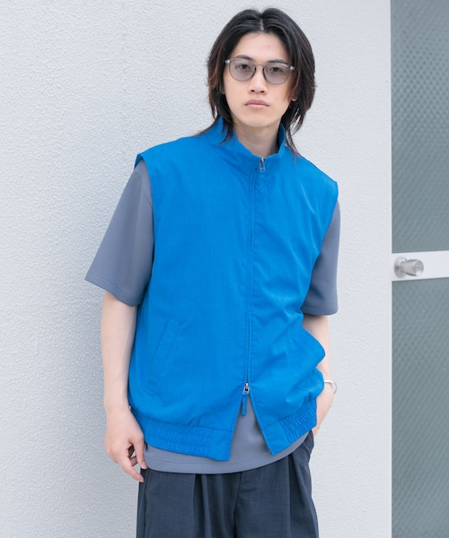 SENSE OF PLACE by URBAN RESEARCH（センスオブプレイスバイアーバンリサーチ）の「『イージーケア/セットアップ対応』リネンライクスタンドカラーWジップベスト（ベスト・メンズ・L.BLUE/CHARCOAL/NAVY・M/L）」の2枚目の写真