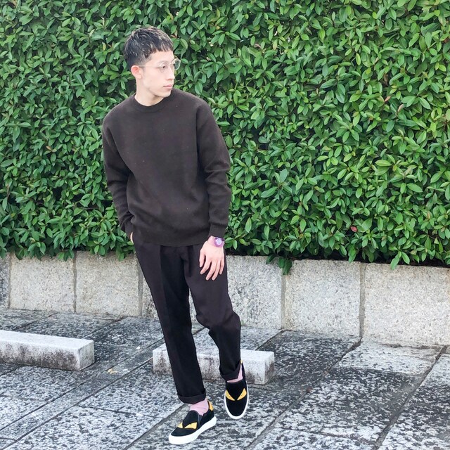 メゾンキツネ ハーフジップ パーカー 裏パイル フード
