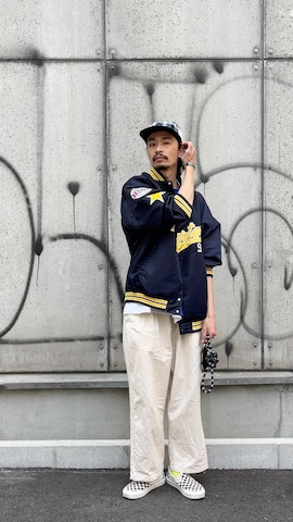 「アイテム（スタジャン）」を使った、Genki Nakamuraさん（メンズ・179cm）の春コーディネート