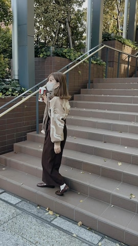 「アイテム（マフラー）」を使った、高芦あかりさん（レディース・152cm）の秋コーディネート