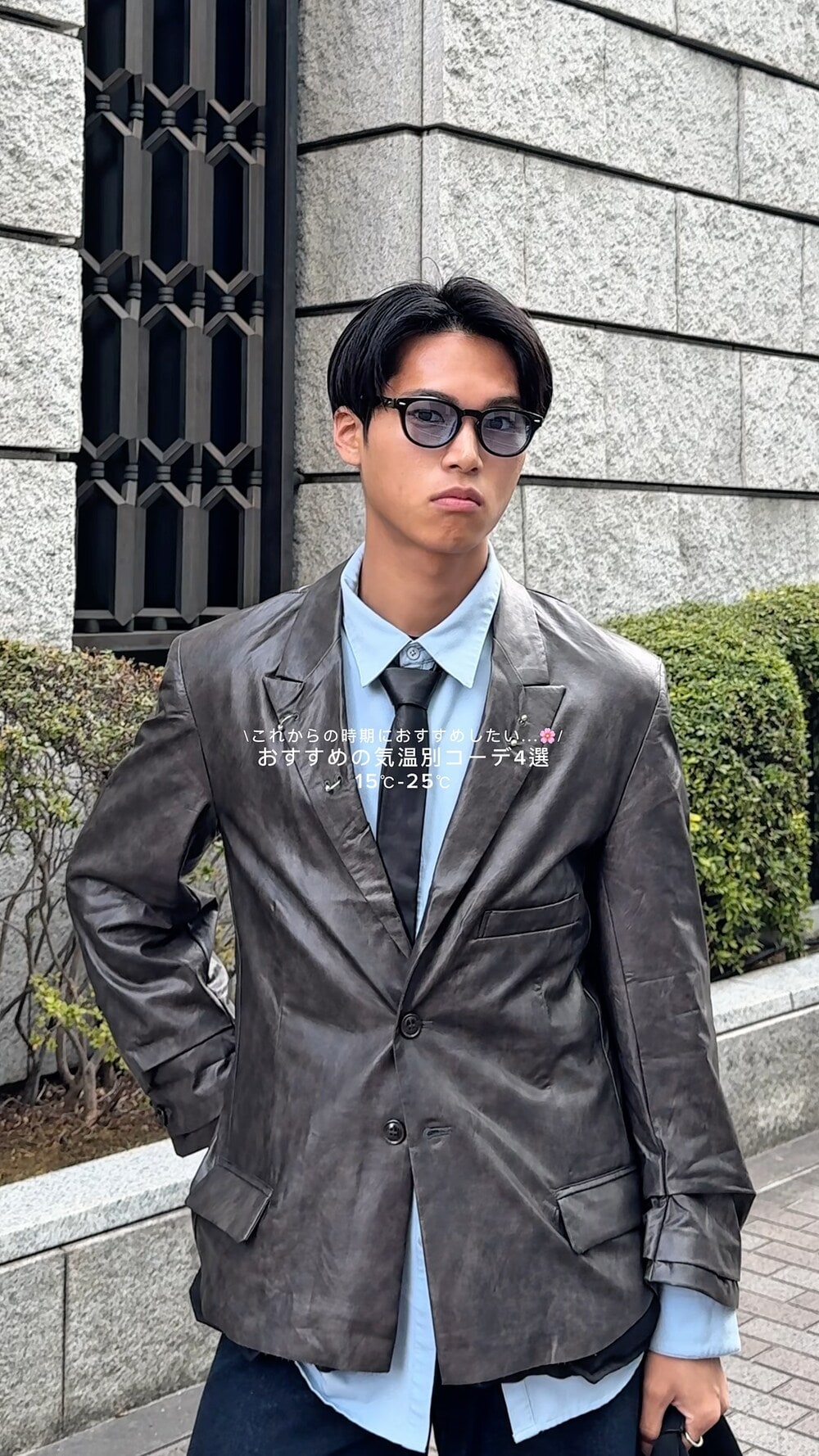 LURAKU】Leather Collar Zip-Up Denim Jacket / 襟レザージップアップ