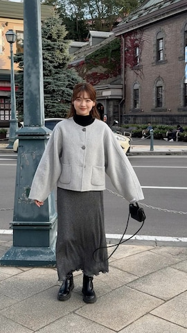 「DHOLIC（ディーホリック）のアイテム（ノーカラージャケット）」を使った、ゆづきさん（レディース・160cm）の秋コーディネート