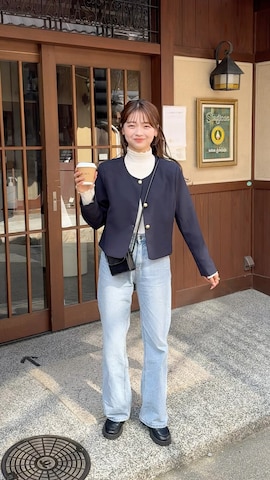 「DHOLIC（ディーホリック）のアイテム（ノーカラージャケット）」を使った、ゆづきさん（レディース・160cm）の秋コーディネート