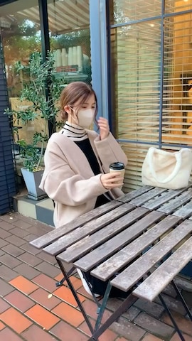 「ANGIE（アンジー）のアイテム（ノーカラーコート）」を使った、ずんさん（レディース・161cm）の冬コーディネート