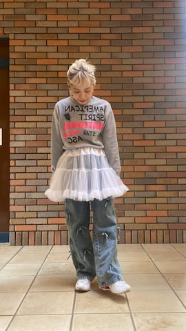 「アイテム（スウェット）」を使った、くみこさん（レディース・150cm）の秋コーディネート