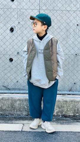 「アイテム（ノーカラージャケット）」を使った、syun★さん（キッズ・130cm）の秋コーディネート