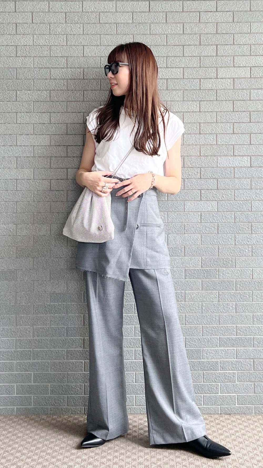 Chambray Satin Layered Pants/シャンブレーサテンレイヤードパンツ