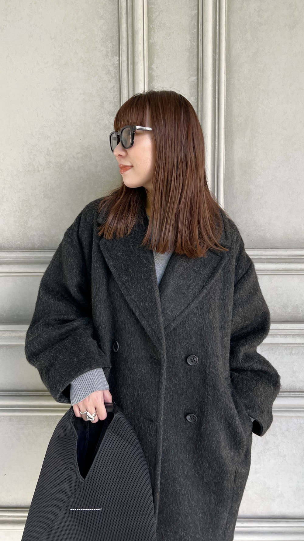 wool blend shaggy cocoon p coat/ウールブレンドシャギー