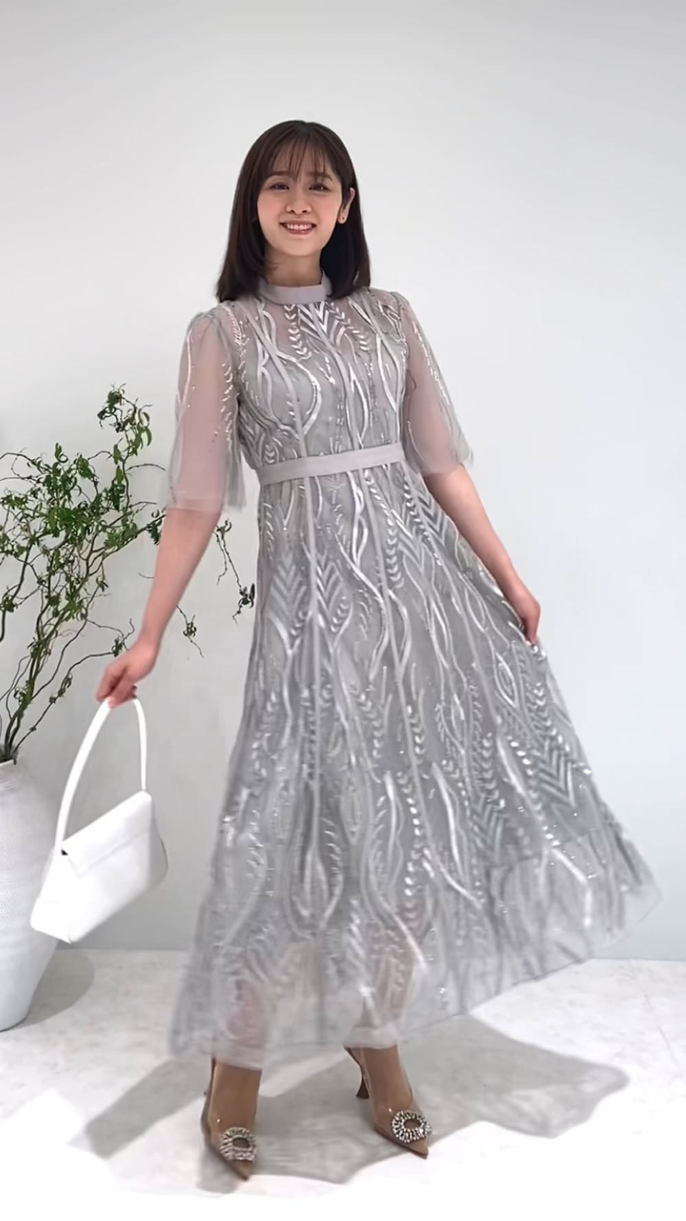 LEJA-スパンコール刺繍レースプチハイネックフリルロングドレスワンピース Leja スパンコール刺繍レースプチハイネックフリルロングドレス