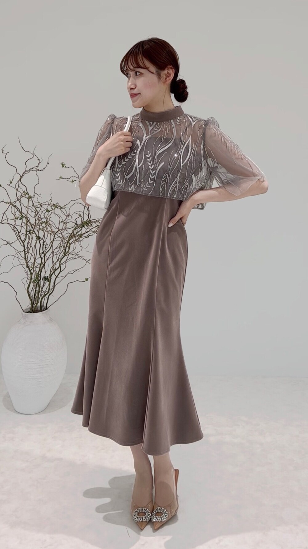 ケープ風スパンコール刺繍ボレロマーメイドキャミワンピースセットアップドレス レジャ Leja ケープ風スパンコール刺繍ボレロマーメイドキャミ