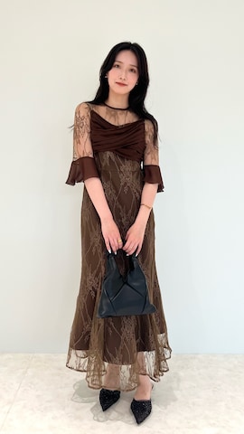 【Leja】総レース透け感フレアスリーブレイヤードマーメイドシルエットワンピ Leja（レジャ）の「【LEJA】総レース透け感フレアスリーブ