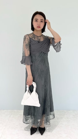 LEJA】総レース透け感フレアスリーブレイヤードマーメイド