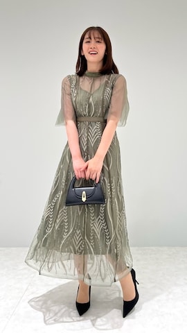 スパンコール刺繍レースプチハイネックフリルロングドレスワンピース　leja Leja ドレス 「LEJA」スパンコール刺繍レースプチハイネック