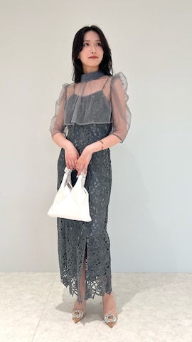 LEJA】2WAYボレロ花柄レース刺繍スリットキャミワンピースセットアップ
