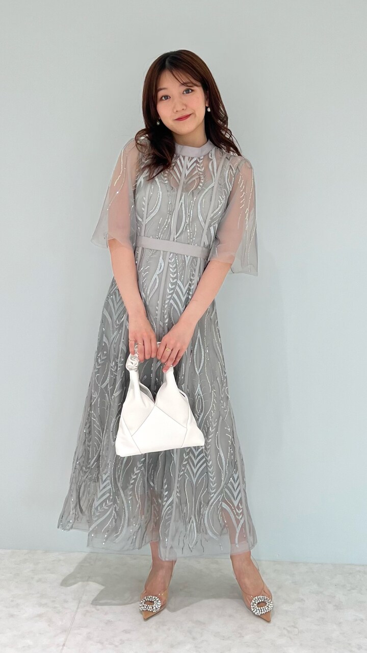 M【LEJA】スパンコール刺繍レースプチハイネックフリルロング Leja(EC事業部)｜Lejaのドレスを使ったコーディネート - WEAR