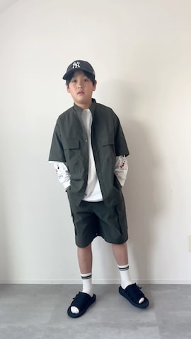 「アイテム（カーゴパンツ）」を使った、KISA / SANAさん（キッズ・145cm）の春コーディネート