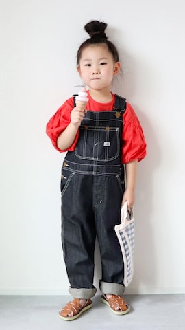 「アイテム（サロペット/オーバーオール）」を使った、KISA / SANAさん（キッズ・100cm）の夏コーディネート