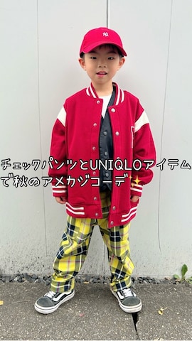 「アイテム（スタジャン）」を使った、lenlen23さん（キッズ・100cm）の秋コーディネート