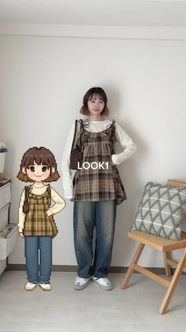 「アイテム（チュニック）」を使った、ちょこびさん（レディース・154cm）の秋コーディネート