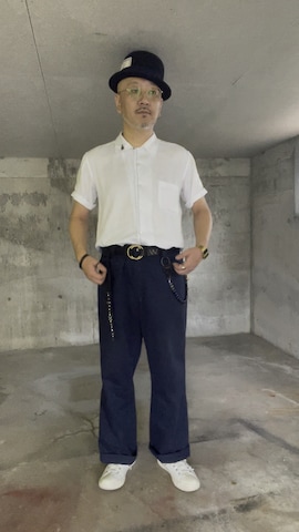 「Handmade（ハンドメイド）のアイテム（ベルト）」を使った、YUSUKEさん（メンズ・172cm）の秋コーディネート