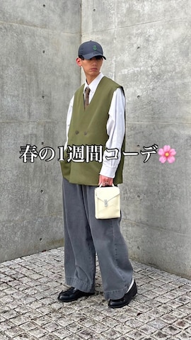 「アイテム（スタジャン）」を使った、こうせいさん（メンズ・185cm）の春コーディネート