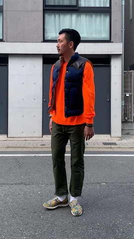 「アイテム（ダウンベスト）」を使った、8ight ㉝ on1さん（メンズ・187cm）の春コーディネート