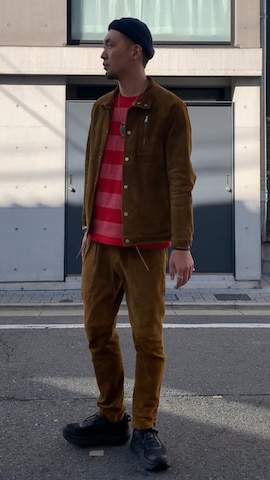 「アイテム（ノーカラージャケット）」を使った、8ight ㉝ on1さん（メンズ・187cm）の冬コーディネート