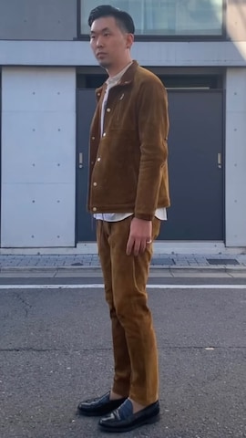 「アイテム（ノーカラージャケット）」を使った、8ight ㉝ on1さん（メンズ・187cm）の冬コーディネート