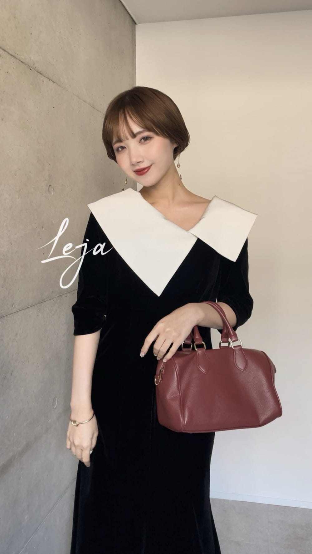 leja アシンメトリービッグカラーベロアマーメイドワンピースドレス 当日発送】アシンメトリービッグカラーベロアマーメイド