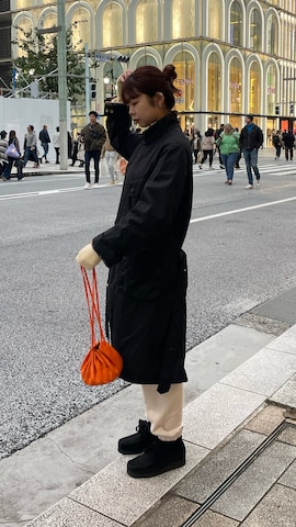 「アイテム（ライダースジャケット）」を使った、UKIさん（レディース・155cm）の冬コーディネート