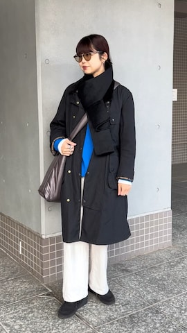 「アイテム（ライダースジャケット）」を使った、UKIさん（レディース・155cm）の冬コーディネート