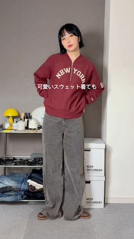 「アイテム（モカシン/デッキシューズ）」を使った、オクユウカさん（レディース・159cm）の秋コーディネート