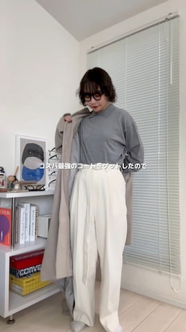 「アイテム（チェスターコート）」を使った、オクユウカさん（レディース・159cm）の冬コーディネート