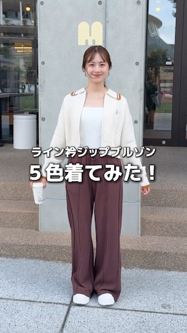 「tiptop（ティップトップ）の【ZOZO限定アイテム】ウエスト紐付タックワイドパンツ（スラックス）」を使った、シホ🌷さん（レディース・155cm）の秋コーディネート