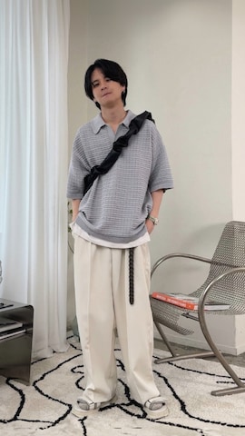 「アイテム（ポロシャツ）」を使った、げんじさん（メンズ・175cm）の夏コーディネート