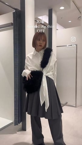 KBFのシャツ/ブラウスを使ったserikaさんのファッション動画-KBFﾚｲﾔｰﾄﾞBIGｼｬﾂ全色着回し🫗🫗