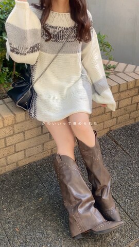mellowneonのニット/セーターを使ったRさんのファッション動画-秋冬だから楽しめるスタイリング、ニットワンピ×ロングブーツの組み合わせ🍨
