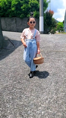 「アイテム（オールインワン・サロペット）」を使った、かーちんさん（キッズ・120cm）の夏コーディネート